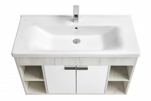 Тумба с раковиной Aquaton Флай 100 белый-светлое дерево - 2