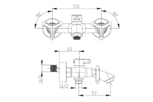 Смеситель для ванны с душем KAISER Trio (57022-1) - 2
