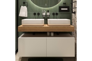 Мебель для ванной STWORKI Ольборг 120 столешница дуб французский, без отверстий, 2 тумбы 60 + 2 раковины STWORKI Soul 1 белой - 3