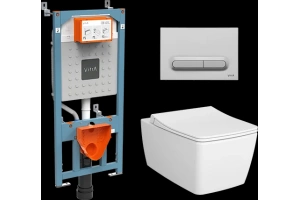 Комплект унитаза с инсталляцией Vitra Metropole с сиденьем микролифт и клавишей смыва хром матовый