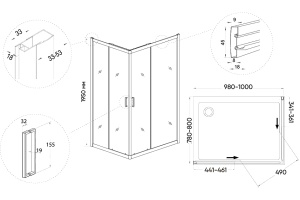 Душевой уголок Veconi Rovigo 100х80, хром (RV10-10080-01-C5) - 3