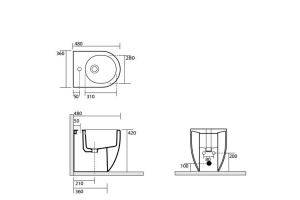 Kerasan Flo биде приставное 48см, с 1 отв. под смеситель, цвет белый - 2