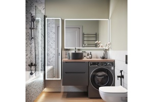 Тумба с раковиной STWORKI Берген 60 серая с темной столешницей 122, BOCCHI Vessel черная, R - 2