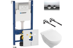 Комплект Унитаз подвесной Villeroy & Boch O.Novo 5660 H101 alpin + Система инсталляции для унитазов Geberit Duofix Delta 458.124.21.1 3 в 1 с кнопкой