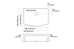 KERASAN Hannah DEVON Раковина керамическая кухонная 758x530x254 мм,без отв под смеситель, без сифона, тодщина 30 мм, цвет белый - 2