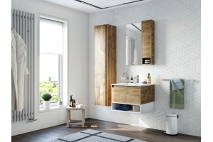 Тумба с раковиной STWORKI Карлстад 60 дуб рустикальный, с белой полкой - 3