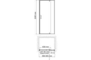 Душевая дверь в нишу Wasserkraft Aisch 90х200 профиль золото стекло прозрачное - 3
