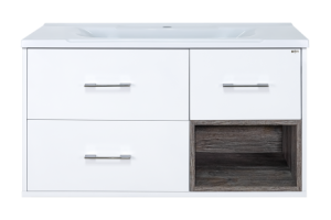 Тумба с раковиной Misty Фетта 100 белая - темное дерево