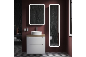 Мебель для ванной STWORKI Берген 60 белая со светлой столешницей, с раковиной Bocchi Sottile 1478-001-0125