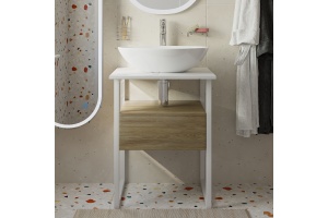 Тумба с раковиной DIWO Элиста 60 светлое дерево с раковиной Moduo 55 Leaf