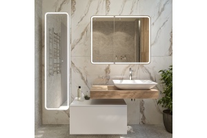 Зеркало-шкаф STWORKI Ольборг МВК080 100, с подсветкой, навесное, белое, большое, в стиле лофт, с розеткой - 2