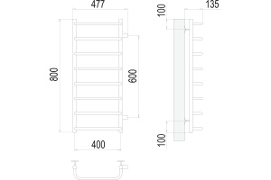 Водяной полотенцесушитель Terminus Стандарт П8 400x800 Хром боковое подключение - 3