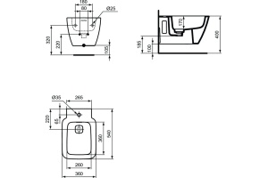 T297101 STRADA II Подвесное биде, с отверстием перелива, с керамической накладкой слива (T854601), с крепежом для полностью скрытого монтажа - 2