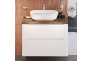 Тумба с раковиной STWORKI Берген 80 белая с темной столешницей, Moduo 50 Square