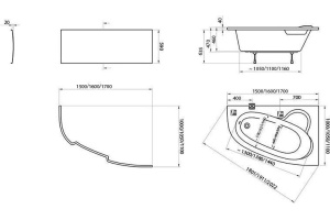 Акриловая ванна Ravak Asymmetric 150x100 см (C441000000) - 2