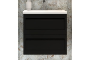 PLATINO База под раковину подвесная с двумя выкатными ящиками, Черный матовый AM-Platino-580-2C-SO-NM - 2