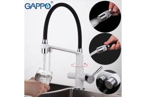 Смеситель для кухни Gappo черный с белым - 3