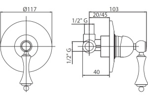 Смеситель Cezares Margot DIM-03/24-Bi С ВНУТРЕННЕЙ ЧАСТЬЮ, для душа - 3