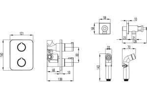 Смеситель Lemark Yeti LM7820С термостатический с гигиеническим душем, встраиваемый - 3