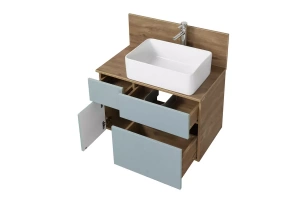 Тумба с раковиной Mila 50 и столешницей Aquaton Мишель 80 голубой-светлое дерево - 3