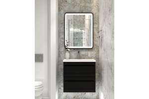 PLATINO База под раковину подвесная с двумя выкатными ящиками, Черный матовый AM-Platino-600-2C-SO-NM-Cer