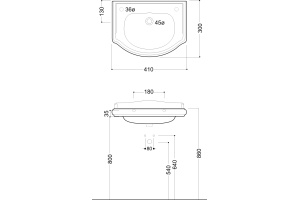 KERASAN Retro Раковина 410х320мм c 1 отв.выбитым вручную под смеситель справа (DX), цвет белый - 2