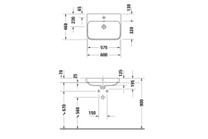 DURAVIT (Happy D.2 Plus) Умывальник 600 x 460 мм, с отверстием под смеситель, с клапаном Push-Open, цвет белый внутри/антрацит матовый снаружи - 2