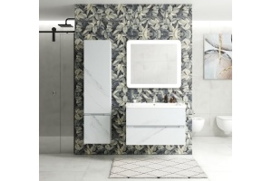 TECHNO Шкаф подвесной, фасады асимметричные, Монти мрамор 400x300x1600, AM-Techno-1600-AC-SO-MR960-L