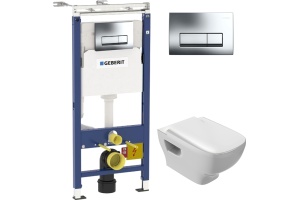 Комплект Система инсталляции для унитазов Geberit Duofix Платтенбау 458.125.21.1 4 в 1 с кнопкой смыва + Чаша для унитаза подвесного Jacob Delafon