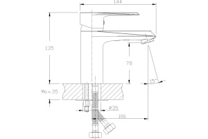 Смеситель одноручный (35мм) для умывальника монолитный, хром RS28-11 - 2