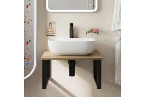 Столешница с раковиной DIWO Элиста 60 светлое дерево, с раковиной Moduo 50 Square