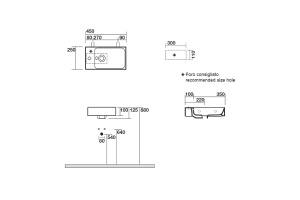 KERASAN Cento раковина подвесная 45х25см с 1отв под смеситель слева - SX, (с отверстиями для крепления к стене), цвет белый - 2