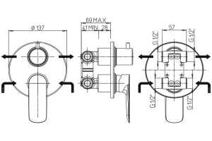 Смеситель для ванны с душем Paini Nove 09CR6911 С ВНУТРЕННЕЙ ЧАСТЬЮ - 2
