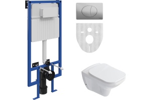 Комплект Унитаз подвесной STWORKI Дублин SETK3504-0605 с микролифтом + Система инсталляции для унитазов STWORKI 510162 с кнопкой смыва 230822 хром глянцевый