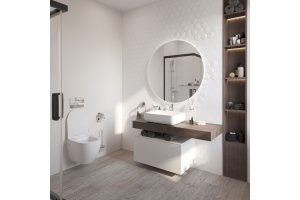 Столешница STWORKI Ольборг 120 дуб карпентер, без отверстий, с тумбой 80, с раковиной STWORKI Soul 1 белой - 3