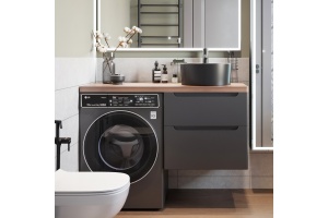 Тумба с раковиной STWORKI Берген 60 серая с темной столешницей 122, BOCCHI Vessel черная, L