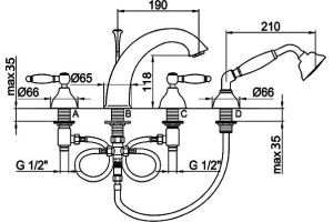 Смеситель Webert Dorian DO730101010 золото, на борт ванны - 2