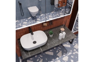 Мебель для ванной DIWO Элиста 120 чёрный мрамор, с раковиной Moduo 50 Square (комплект, гарнитур) - 3