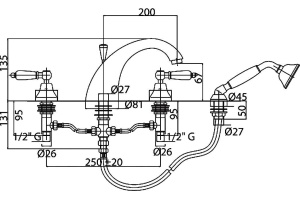 Смеситель для ванны Cezares FIRST золото (FIRST-BVD-03/24-Bi) - 2