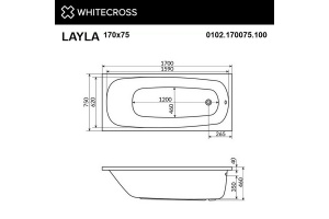 Акриловая ванна Whitecross Layla 170х75 белая золото с гидромассажем - 3