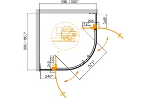 Душевой уголок Cezares Slider R 2 90/100 C NERO - 2