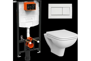 Комплект подвесного унитаза с инсталляцией VitrA S20 белый с сиденьем микролифт и кнопкой хром