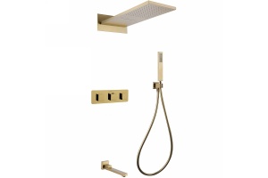 Душевая система Abber Daheim с термостатом золото матовое