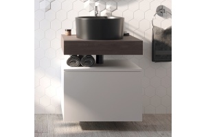 Столешница STWORKI Ольборг 60 дуб карпентер, без отверстий, с тумбой 60, с раковиной BOCCHI Vessel 1174-004-0125 черной