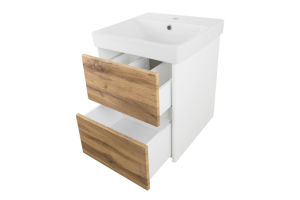 Тумба с раковиной Misty Адриана 45 белая - светлое дерево - 2