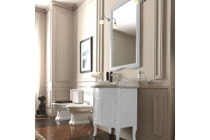 KERASAN Retro 734930, база 73см, с закругленным фасадом, под раковину 1047, цвет белый матовый, ручки: керамика