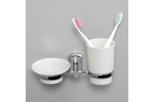 Стакан для зубных щеток и мыльница Wasserkraft хром - белый - 2