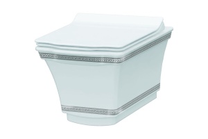 Унитаз подвесной Boheme Hermitage белый с крышкой и узором хром