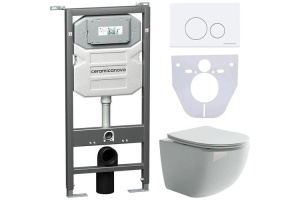 Комплект подвесного унитаза с инсталляцией Ceramica Nova Forma с кнопкой Round белой матовой