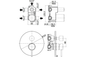 Смеситель Paffoni Light LIG019CR С ВНУТРЕННЕЙ ЧАСТЬЮ, для ванны с душем - 2